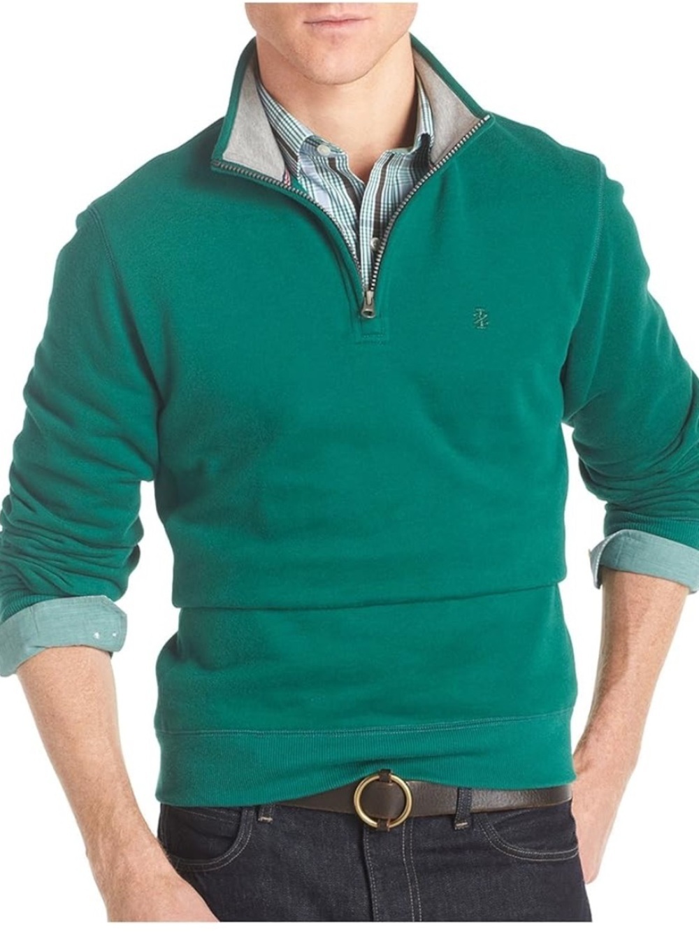 Izod Men's Dark Green Quarter Zip Sweater